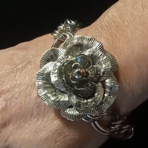 Layered curb chain rose bracelet. Sz 7 to 9 in XL stainless chain.